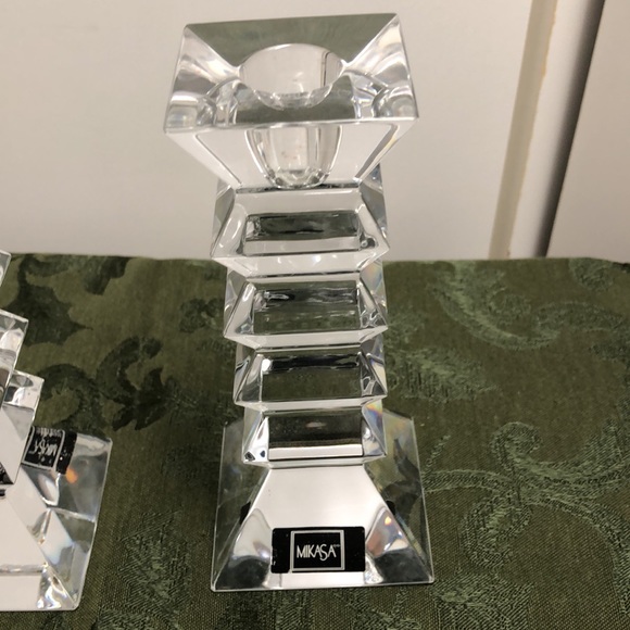 MIKASA ART DECO  CRYSTAL CANDLE HOLDERS - Picture 2 of 6